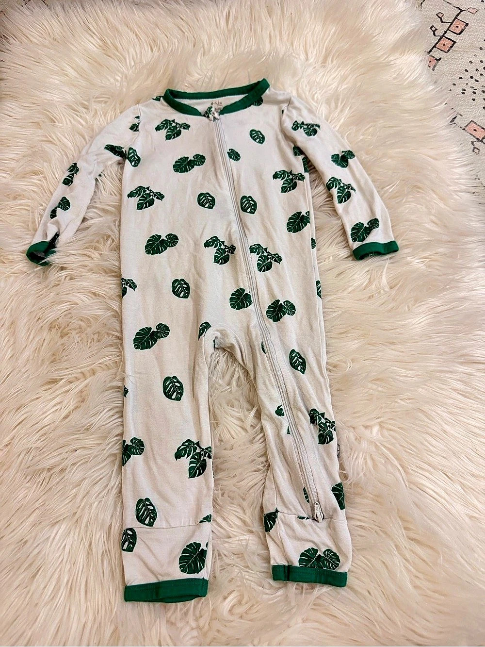 Kyte BABY Zippered Romper in Monstera Green Print 18-24M